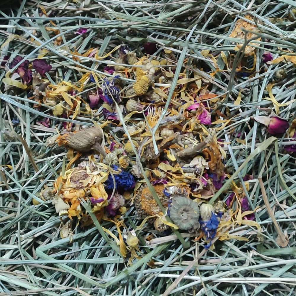 Heno de festuca verde con mix de flores